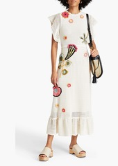 RED Valentino REDValentino - Floral-appliquéd crochet-knit cotton midi dress - White - S
