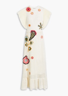 RED Valentino REDValentino - Floral-appliquéd crochet-knit cotton midi dress - White - S
