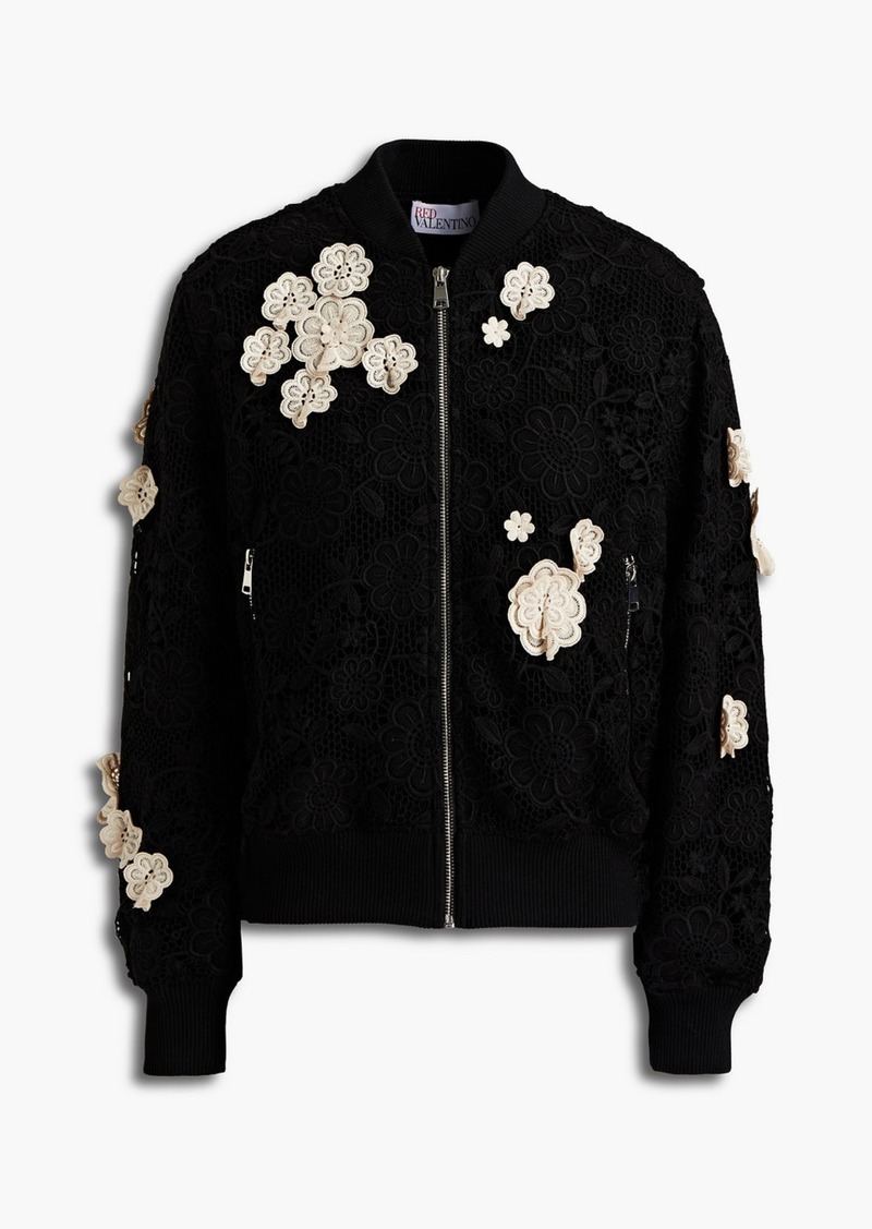 RED Valentino REDValentino - Floral-appliquéd guipure lace bomber jacket - Black - IT 38
