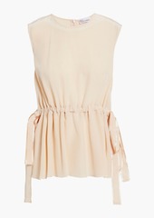 RED Valentino REDValentino - Gathered bow-detailed silk crepe de chine top - Neutral - IT 44