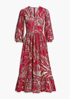 RED Valentino REDValentino - Gathered printed cotton-poplin midi dress - Purple - IT 36