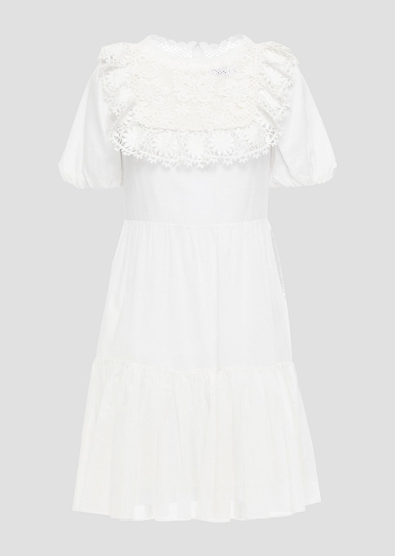 RED Valentino REDValentino - Guipure lace-paneled cotton-voile mini dress - White - IT 38