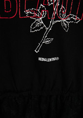 RED Valentino REDValentino - Lace-paneled studded printed cotton-jersey T-shirt - Black - XS