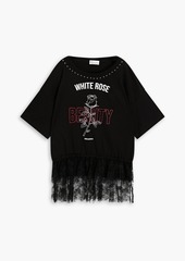 RED Valentino REDValentino - Lace-paneled studded printed cotton-jersey T-shirt - Black - S