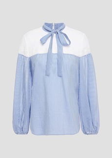 RED Valentino REDValentino - Pussy-bow striped cotton and silk-blend poplin blouse - Blue - IT 36