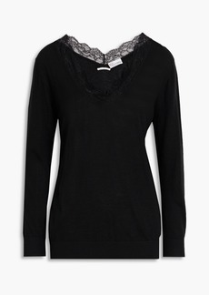 RED Valentino REDValentino - Lace-trimmed wool and cashmere-blend sweater - Black - XS