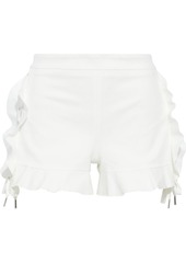 RED Valentino REDValentino - Lace-up ruffle-trimmed cotton-blend shorts - White - IT 38