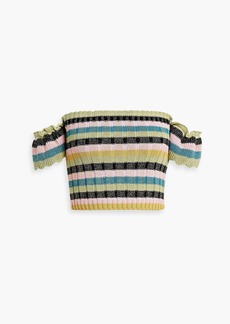RED Valentino REDValentino - Off-the-shoulder cropped striped cotton-blend top - Green - S