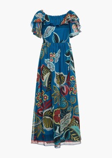 RED Valentino REDValentino - Ruffled printed cotton and silk-blend jacquard midi dress - Blue - IT 42