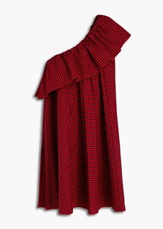 RED Valentino REDValentino - One-shoulder ruffled gingham cotton-blend poplin mini dress - Red - IT 40
