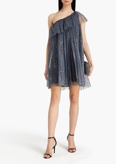 RED Valentino REDValentino - One-shoulder ruffled glittered tulle mini dress - Gray - IT 36