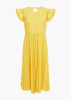 RED Valentino REDValentino - Cutout pleated cotton-blend poplin midi dress - Yellow - IT 40