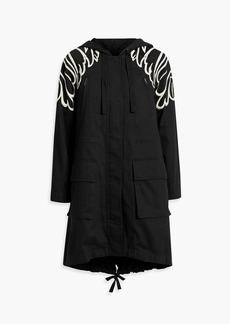RED Valentino REDValentino - Convertible embroidered cotton-twill hooded parka - Black - IT 36