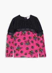 RED Valentino REDValentino - Paneled lace-trimmed floral-print silk crepe de chine blouse - Black - IT 40