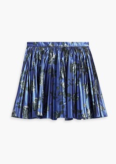 RED Valentino REDValentino - Pleated metallic floral-print satin-twill mini skirt - Blue - IT 38