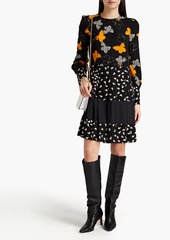 RED Valentino REDValentino - Pleated printed crepe mini dress - Black - IT 38