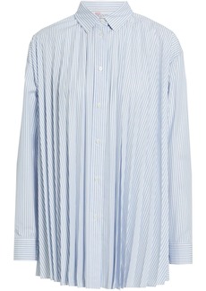 RED Valentino REDValentino - Pleated striped cotton-blend poplin shirt - Blue - IT 40