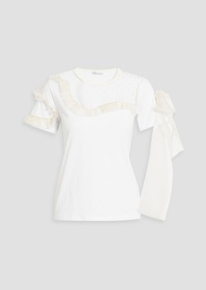 RED Valentino REDValentino - Ruffled point d'esprit-paneled cotton-jersey T-shirt - White - XS