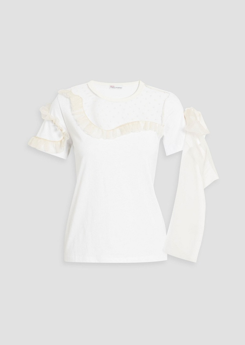 RED Valentino REDValentino - Ruffled point d'esprit-paneled cotton-jersey T-shirt - White - XS