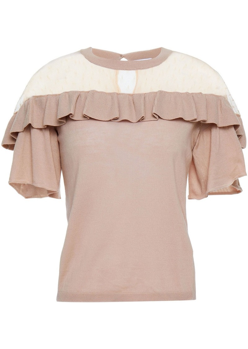 RED Valentino REDValentino - Point d'esprit-paneled ruffled wool top - Pink - XS