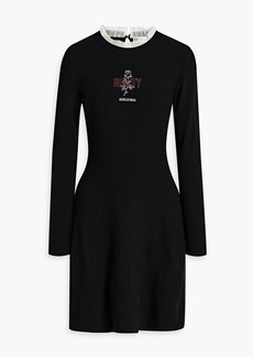 RED Valentino REDValentino - Point d'esprit-trimmed embroidered stretch-knit mini dress - Black - XS