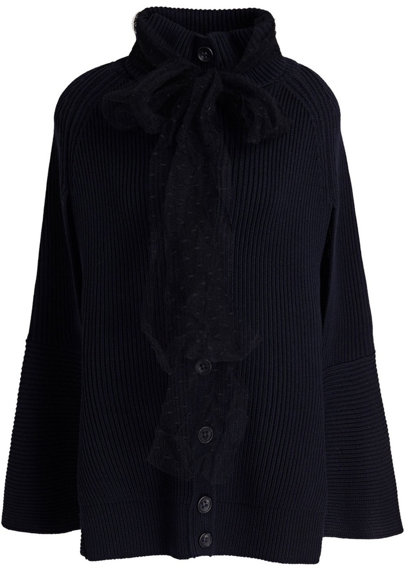 RED Valentino REDValentino - Point d'esprit-trimmed ribbed wool cape - Blue - XS