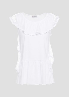 RED Valentino REDValentino - Point d'esprit-trimmed ruffled cotton-jersey top - White - XS