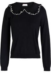 RED Valentino REDValentino - Point d'esprit-trimmed ruffled wool-blend sweater - Black - S