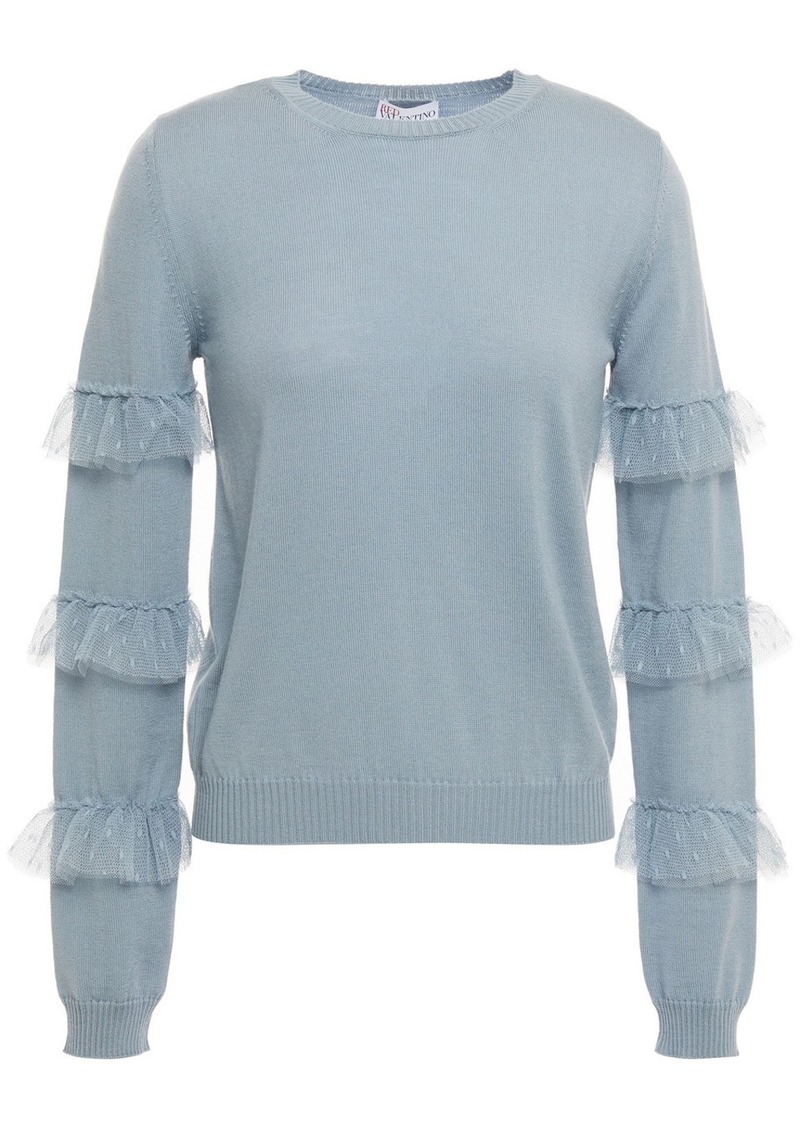 RED Valentino REDValentino - Point d'esprit-trimmed wool sweater - Blue - L