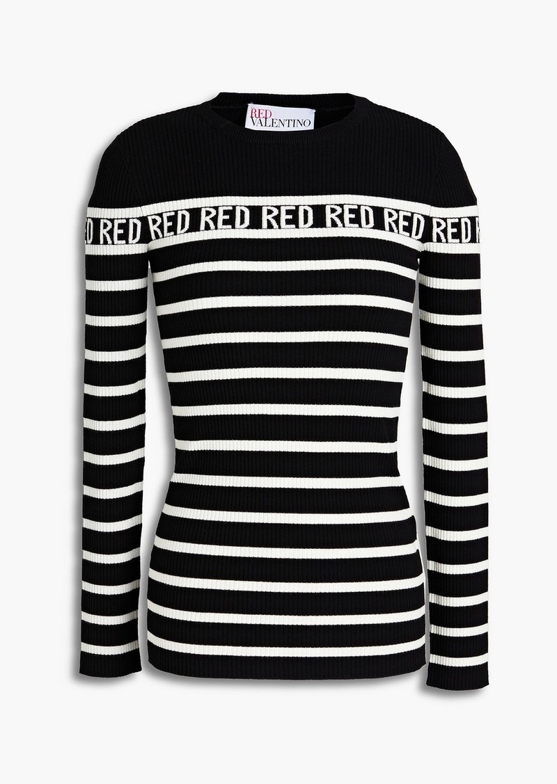RED Valentino REDValentino - Ribbed striped intarsia-knit sweater - Black - M