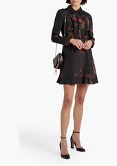 RED Valentino REDValentino - Ruffled floral-print crepe de chine mini shirt dress - Black - IT 40