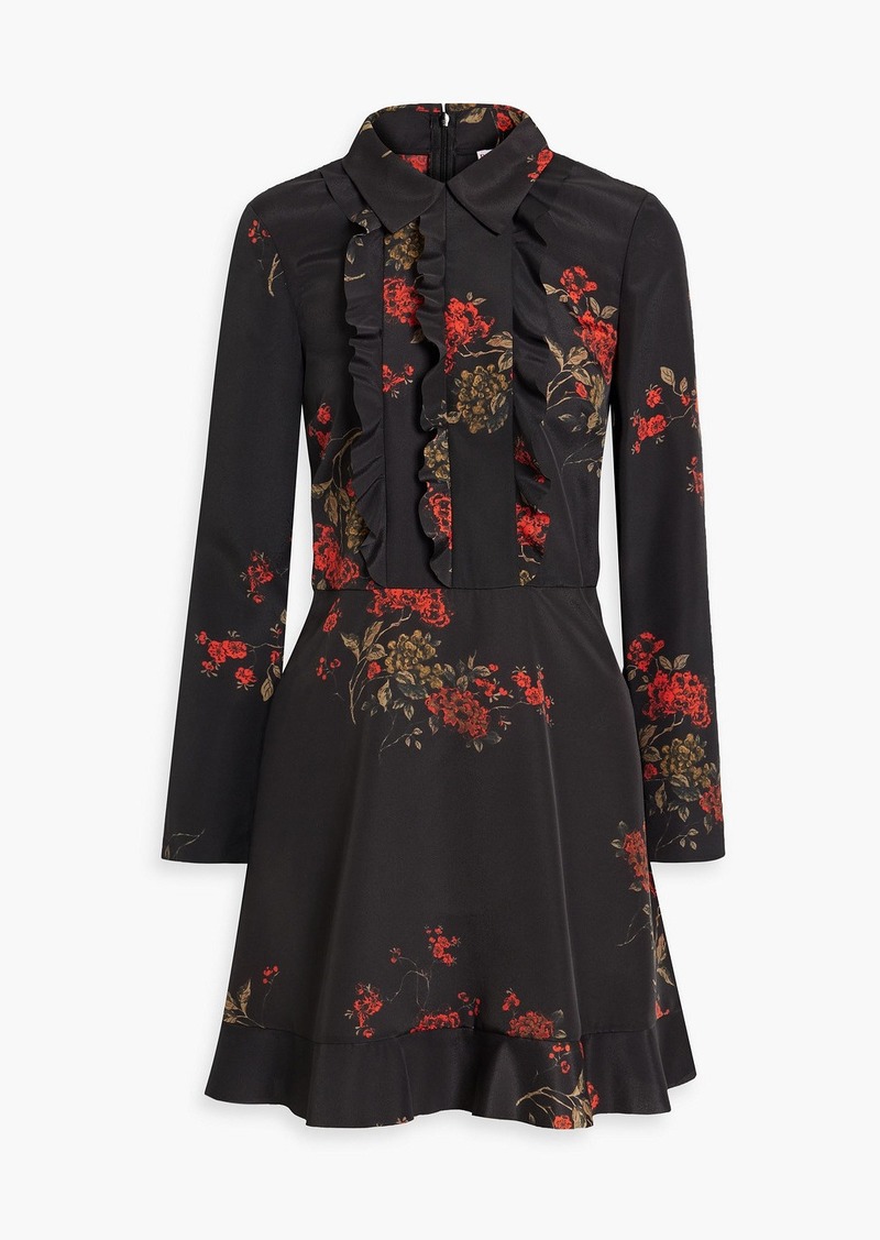 RED Valentino REDValentino - Ruffled floral-print crepe de chine mini shirt dress - Black - IT 40