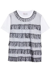 RED Valentino REDValentino - Tulle-trimmed ruffled glittered cotton-jersey top - White - XS