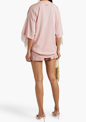 RED Valentino REDValentino - Point d'esprit-trimmed ruffled cotton-jersey T-shirt - Pink - XS