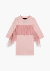 RED Valentino REDValentino - Point d'esprit-trimmed ruffled cotton-jersey T-shirt - Pink - XS