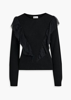 RED Valentino REDValentino - Point d'esprit-trimmed ruffled ribbed-knit sweater - Black - L