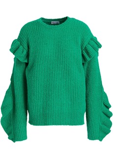 RED Valentino REDValentino - Ruffled ribbed-knit sweater - Green - XXS