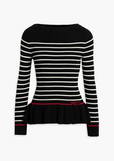RED Valentino REDValentino - Ruffled striped ribbed-knit sweater - Black - M