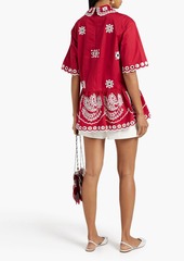 RED Valentino REDValentino - Scalloped broderie anglaise cotton-blend top - Red - IT 36