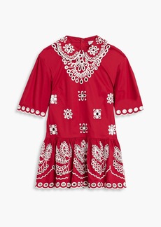 RED Valentino REDValentino - Scalloped broderie anglaise cotton-blend top - Red - IT 36