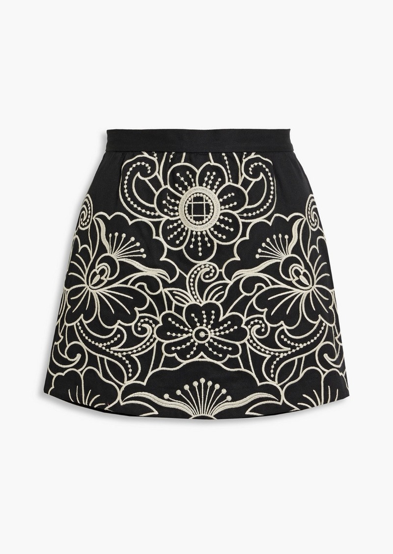 RED Valentino REDValentino - Skirt-effect embroidered cotton-blend twill shorts - Black - IT 38