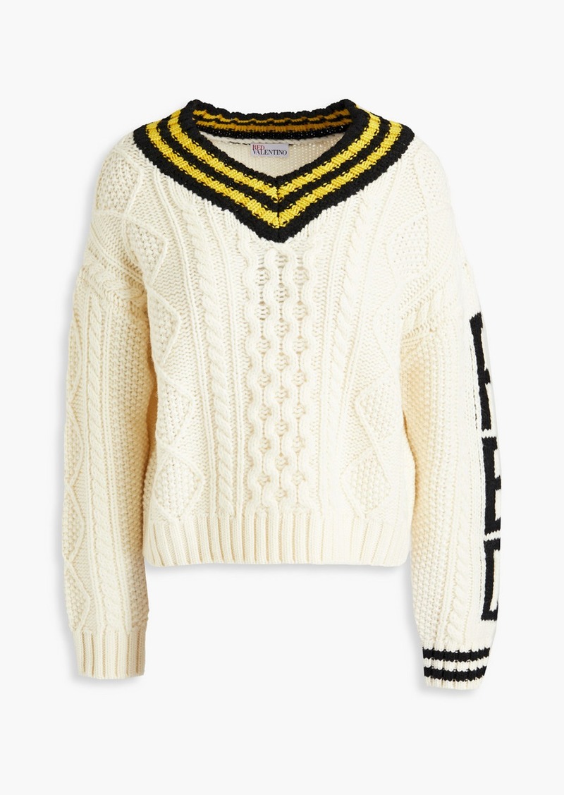 RED Valentino REDValentino - Striped cable-knit and intarsia wool sweater - White - S