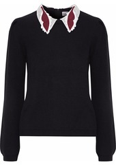 RED Valentino Redvalentino Woman Appliquéd Organza-trimmed Ribbed Wool Sweater Black