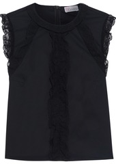 RED Valentino Redvalentino Woman Broderie Anglaise-trimmed Cotton-blend Poplin Top Black