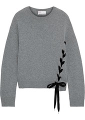 RED Valentino Redvalentino Woman Lace-up Mélange Wool Sweater Gray