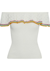 RED Valentino Redvalentino Woman Off-the-shoulder Ruffled Ribbed Cotton Top Ivory