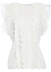 RED Valentino REDValentino - Point d'esprit-trimmed ruffled silk crepe de chine top - White - IT 42