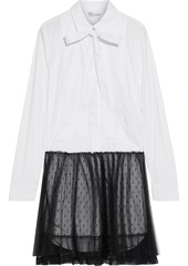 RED Valentino Redvalentino Woman Pussy-bow Piqué-paneled Cotton-blend Poplin And Point D'esprit Mini Dress White