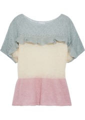 RED Valentino REDValentino - Ruffle-trimmed color-block mohair-blend peplum top - Blue - XS