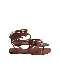 RED Valentino Valentino Garavani Roman Stud Flat Sandals in Brown Leather